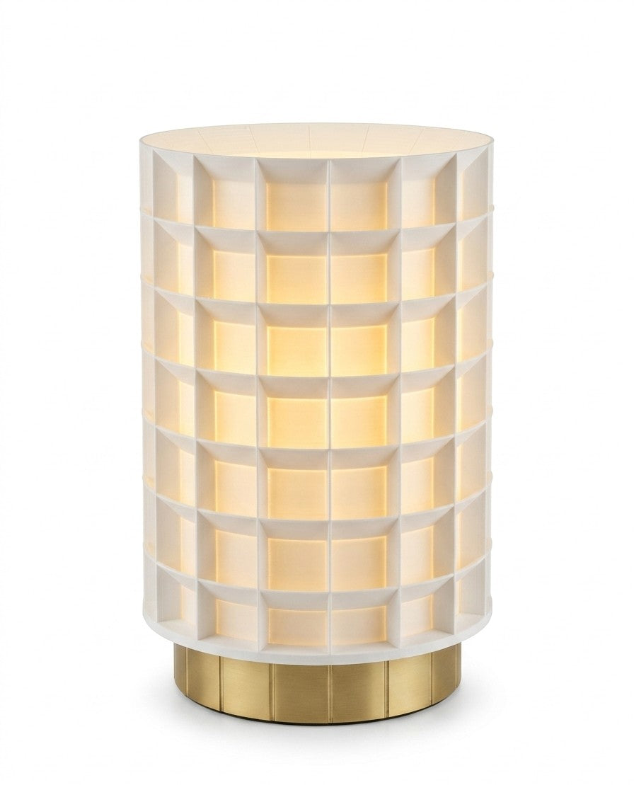 Design-Tischlampe "Grid" mit edlem Gold-Silber-Sockel