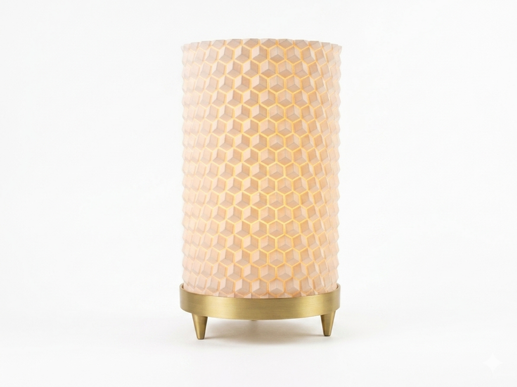 3D-Waben LED-Tischleuchte "Hexagon" – Edler Standfuß mit Gold-Silber-Farbverlauf & USB-Anschluss