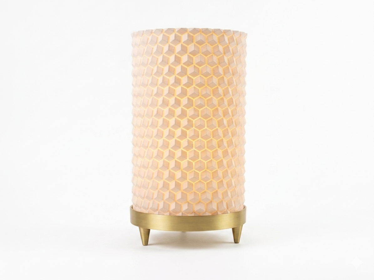 3D-Waben LED-Tischleuchte "Hexagon" – Edler Standfuß mit Gold-Silber-Farbverlauf & USB-Anschluss